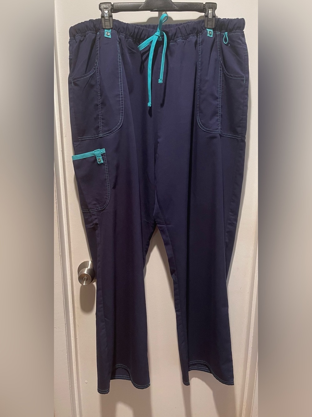 Scrubstar Women's Navy Cargo Scrub Pants with Teal Accents 2X